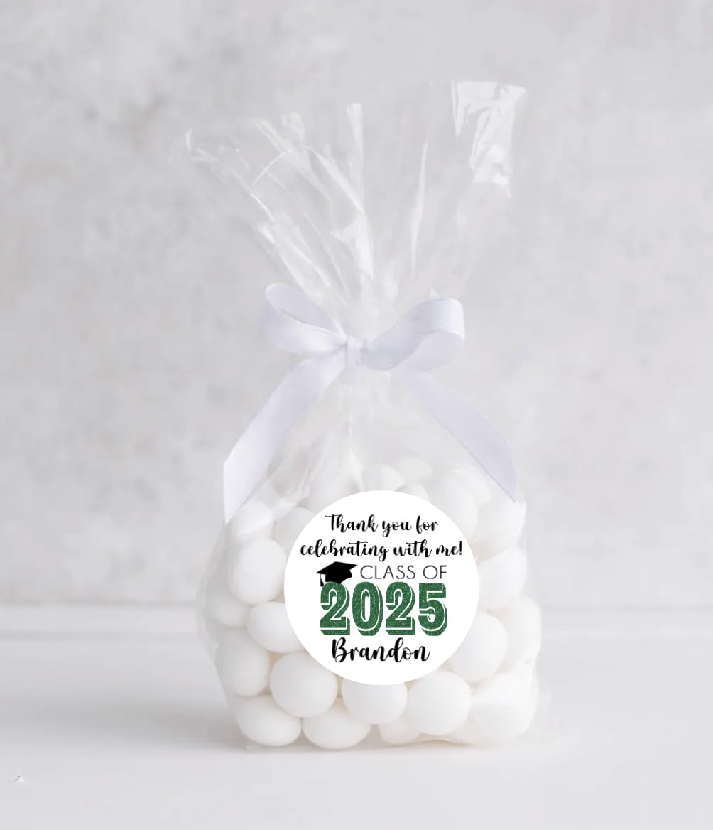 Graduation Party Favor Labels, Graduation Party Favor Stickers, Custom Graduation Party Favor Labels, Class of 2025 (Green)