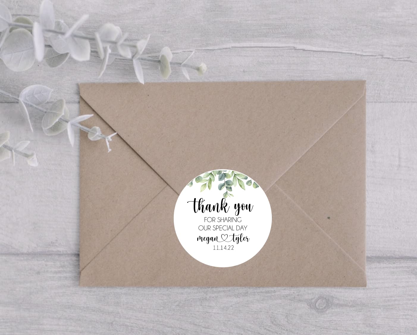 Greenery Wedding Stickers for Welcome Bags, Wedding Favor Stickers, Woodland Greenery Themed Party, Custom Thank You Stickers
