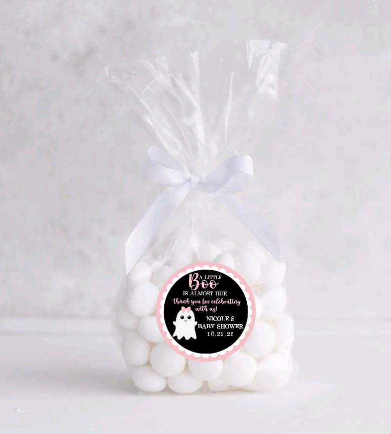 Little Boo Ghost Thank You Baby Shower Stickers - Light Pink