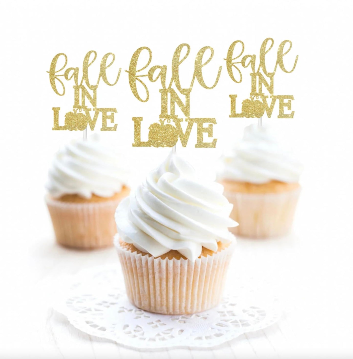 Fall in Love Cupcake Toppers, Fall Themed Party Supplies, Engagement Cupcake Topper Decorations, Wedding Anniversary, Bridal Shower Party Decorations