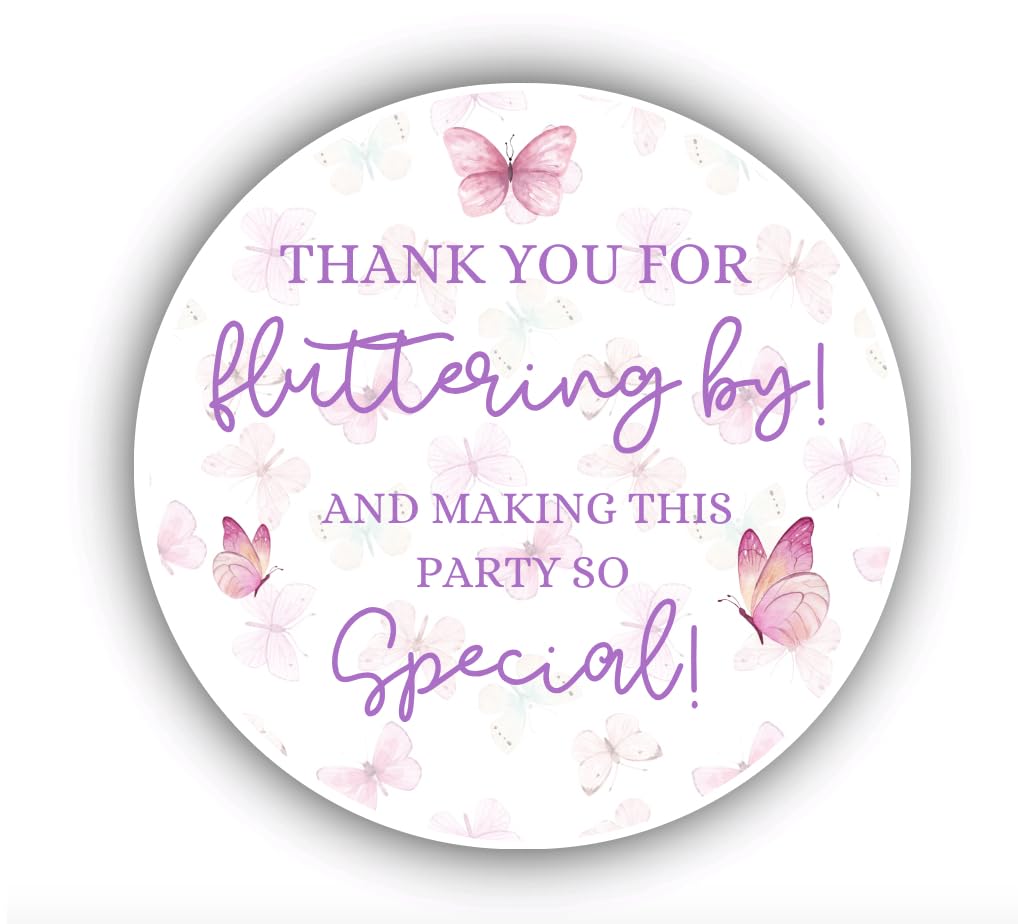 Butterfly Thank You Round Stickers - Thanks for Fluttering by