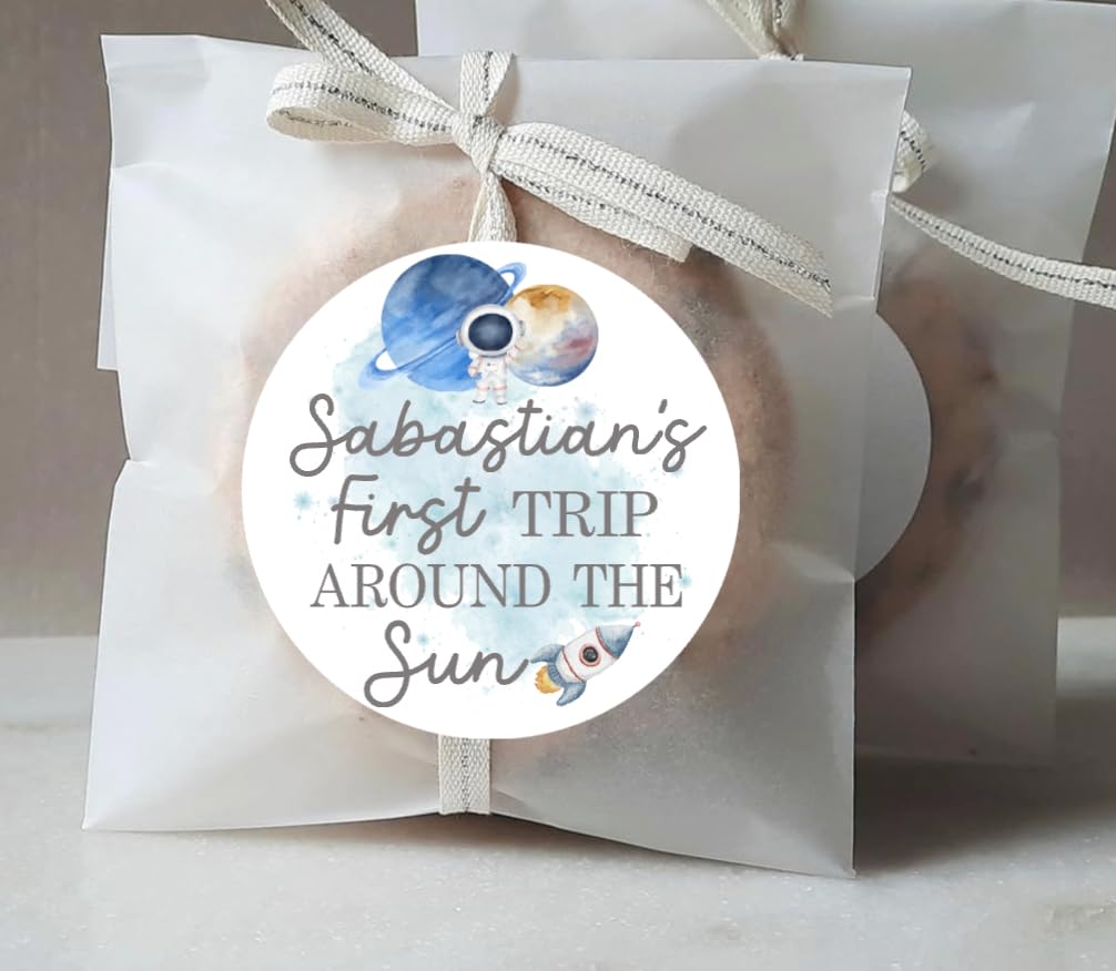 Personalized First Trip Around The Sun Theme Birthday Party Favor Labels, 1st Birthday Favor Labels