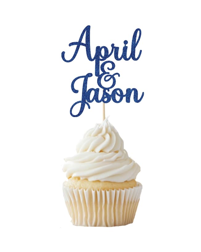 Personalized Wedding Cupcake Toppers, Custom Groom and Bride Name Cupcake Decorations for Wedding and Engagement