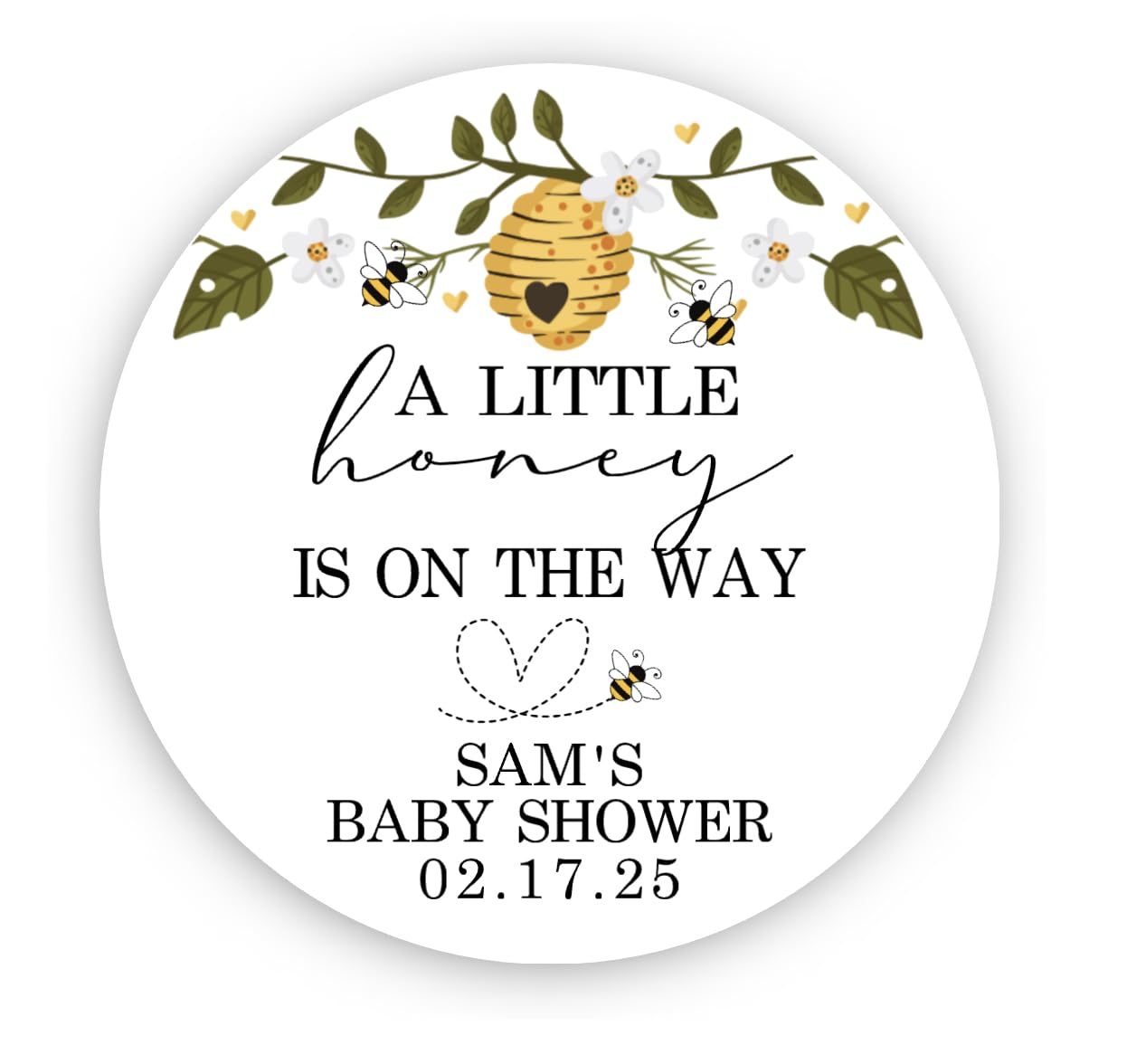 Baby shower stickers, A Little Honey is on the Way, Favor Labels, Honey Bee Baby Shower, For honey jar favors or seed packet labels