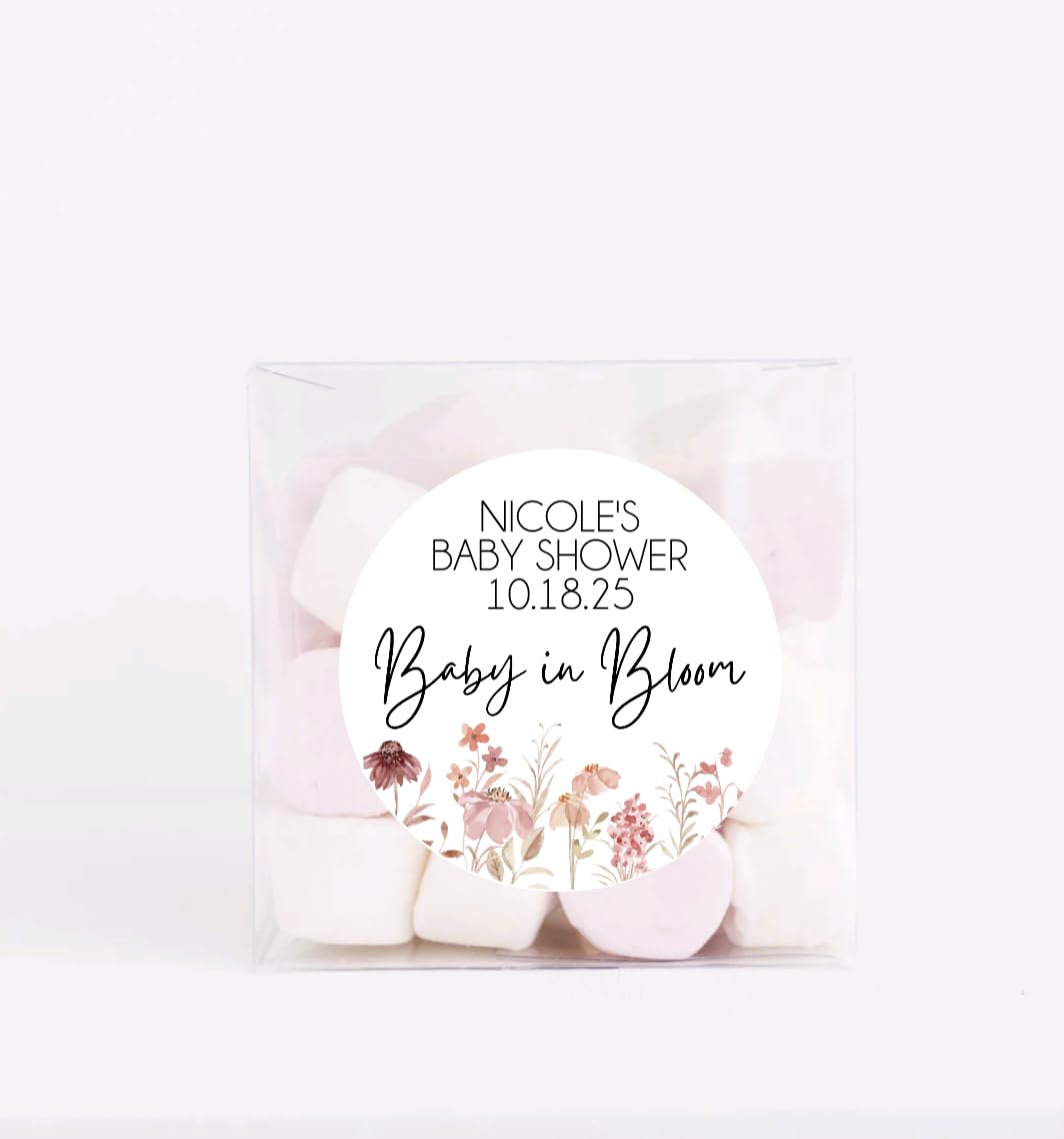 Baby in Bloom Baby Shower Favor Stickers for Girls, Wildflower Baby Sprinkle Thank You Party Favor Labels, Round Favor Stickers