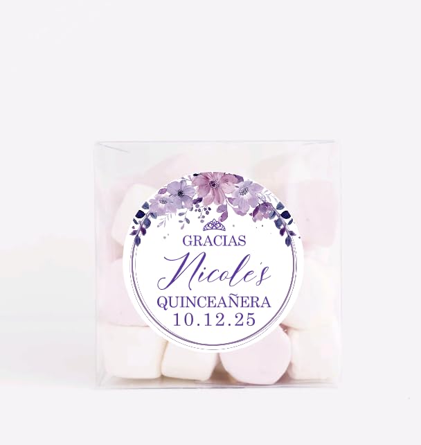 Personalized Round Circle Quinceañera Labels, Mis Quince Años Sticker Labels with Custom Name for Quince Favors Invitations XV, 15th Birthday, Quinceanera Decorations