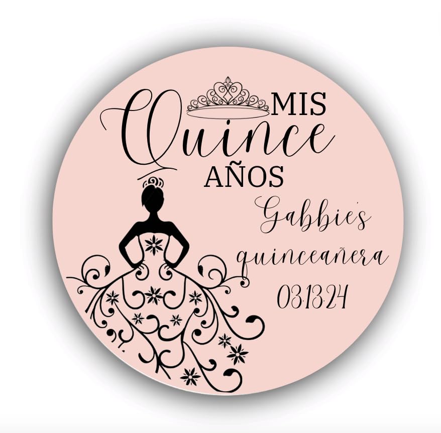 Personalized Round Circle Quinceañera Labels, Mis Quince Años Sticker Labels with Custom Name for Quince Favors Invitations XV, 15th Birthday, Quinceanera Decorations