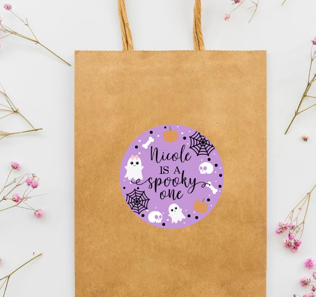 Spooky One 1st Birthday Thank You Favor Stickers - Custom Name - Halloween Birthday Labels - Purple