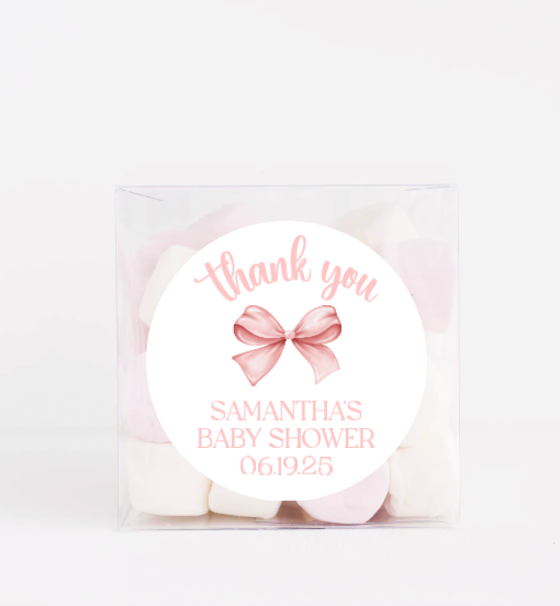 Personalized Pink Bow Baby Shower Stickers, Bow Party Decorations, Thank You Stickers for Candy, Favors, Envelopes, Guests, Coquette Baby Shower Decorations, Party Decor
