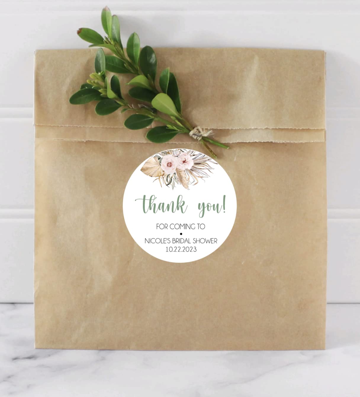 Boho Floral Pampas Grass Bridal Shower Favor Stickers, Thank You Stickers, Spring Fall Bridal Shower Favor Stickers, Thank You Stickers