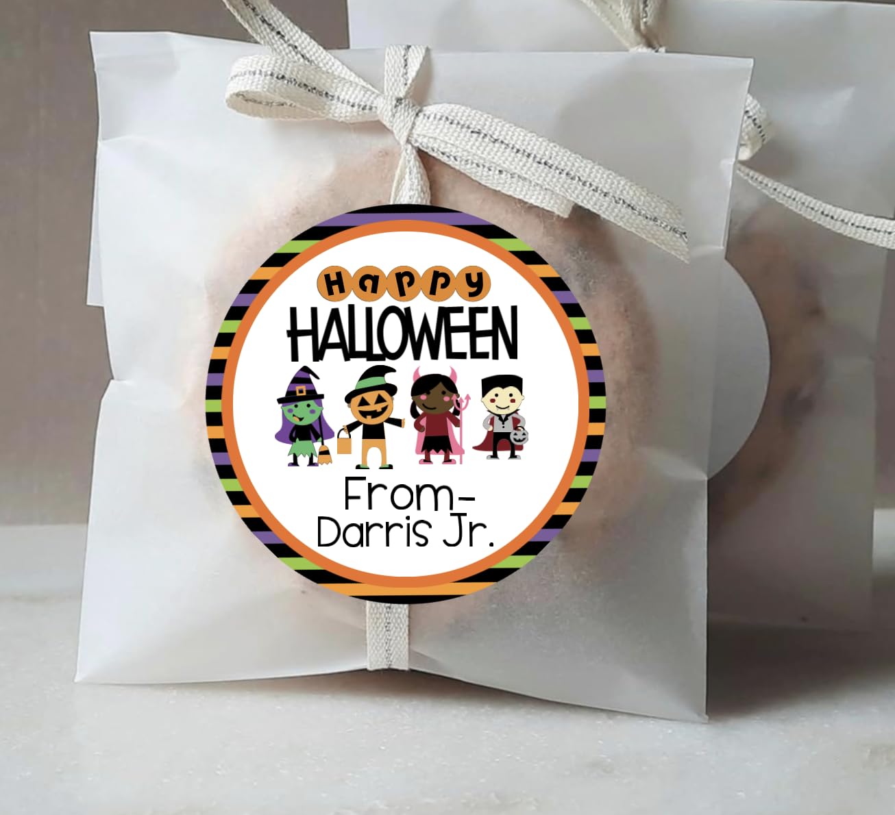 Personalized Customized Halloween Party Favor Thank You Stickers - Round Labels - Choose Your Size