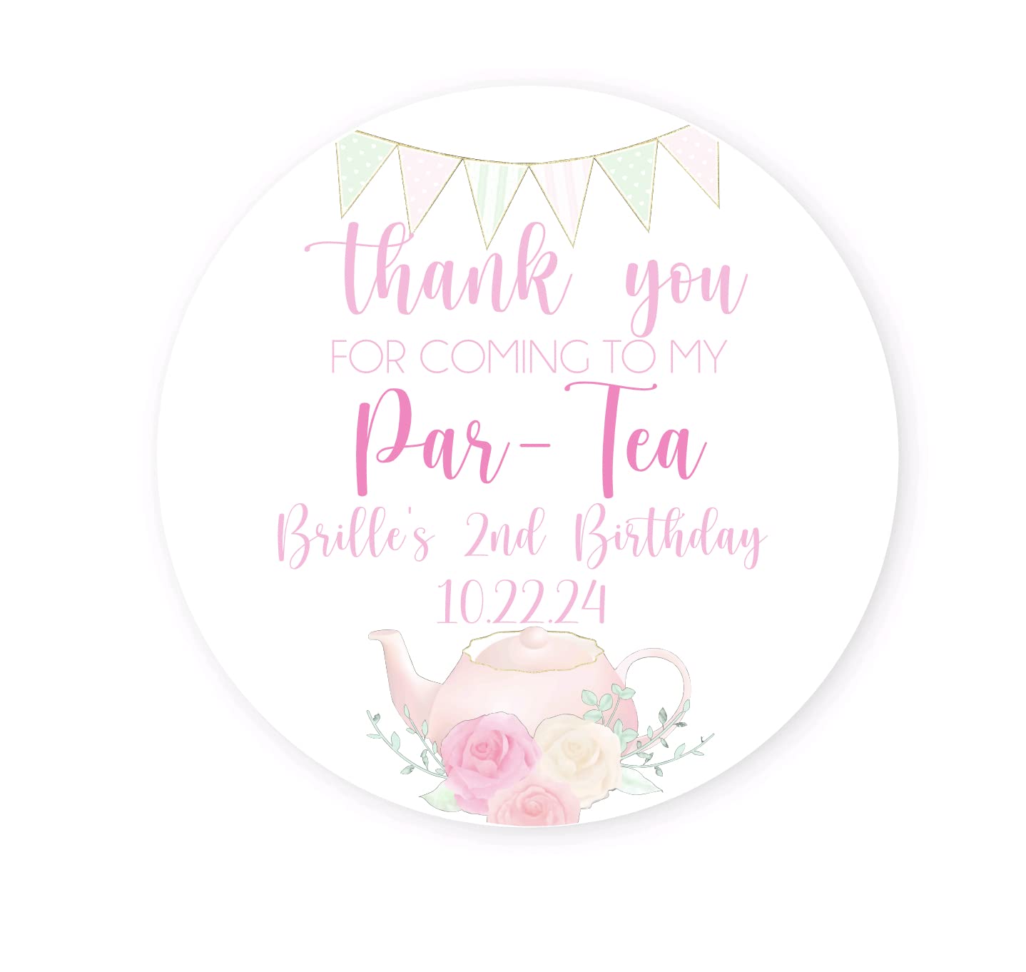 Custom Tea Party Stickers, Personalized Tea Party Decorations, Lets Par Tea Thank You Stickers, Favor Stickers