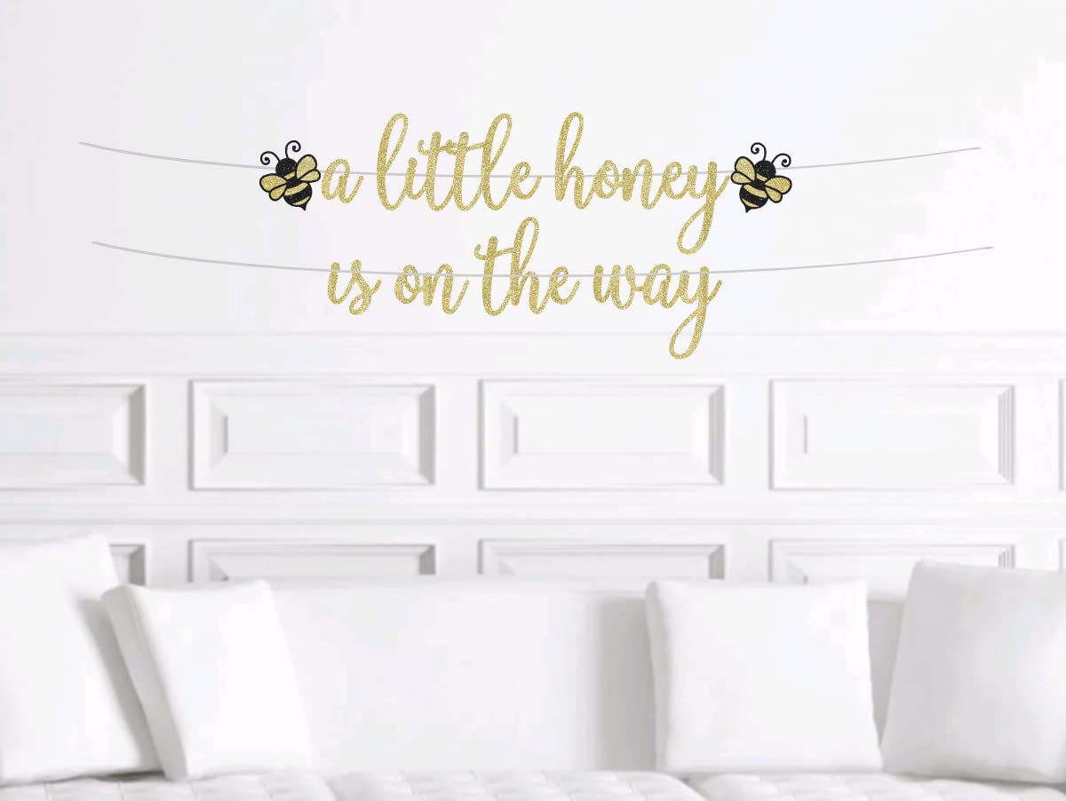 A little Honey is On The Way Banner, Little Honey Bee Baby Shower Banner,Bee Theme Baby Shower Decorations, Glitter Bee Baby Shower Banner