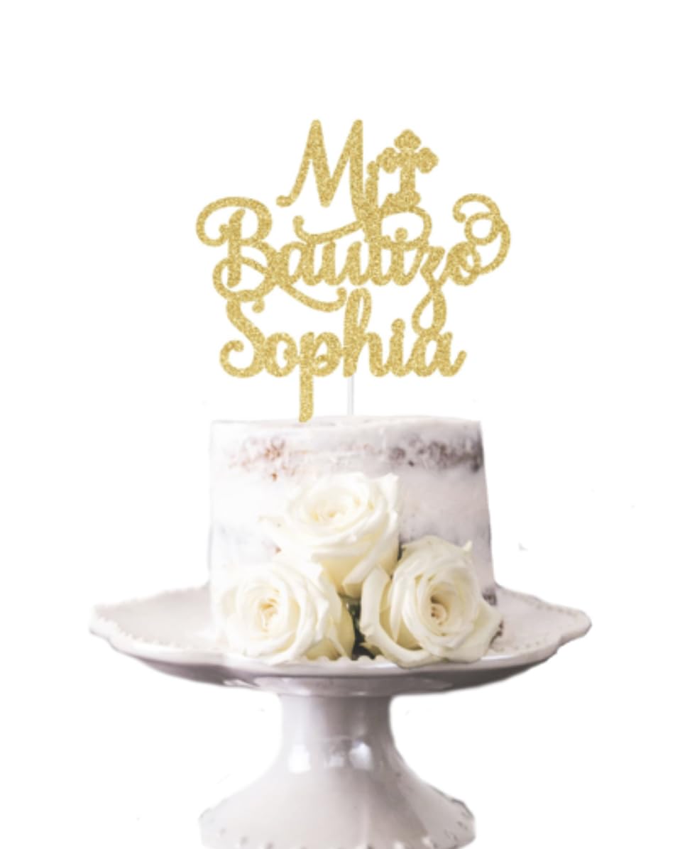 Custom Name Mi Bautizo Cake Topper, Personalized Baptism Cake Topper