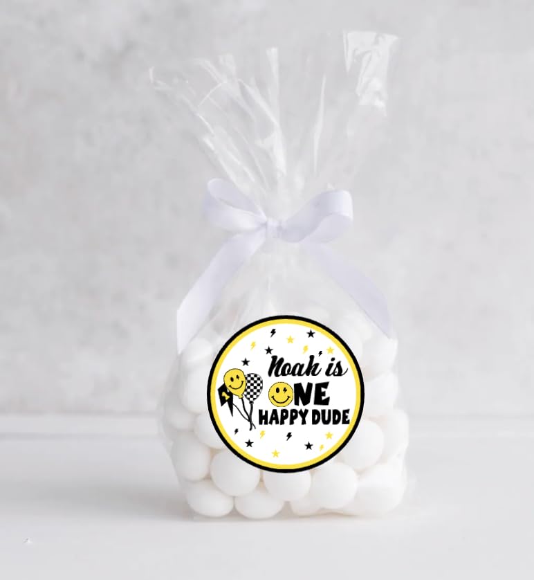 One Happy Dude Favor Stickers - Smiley Face One Birthday Party Decorations - One Cool Dude 1st Birthday Labels