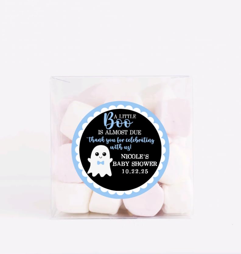 Little Boo Ghost Thank You Baby Shower Stickers - Light Blue