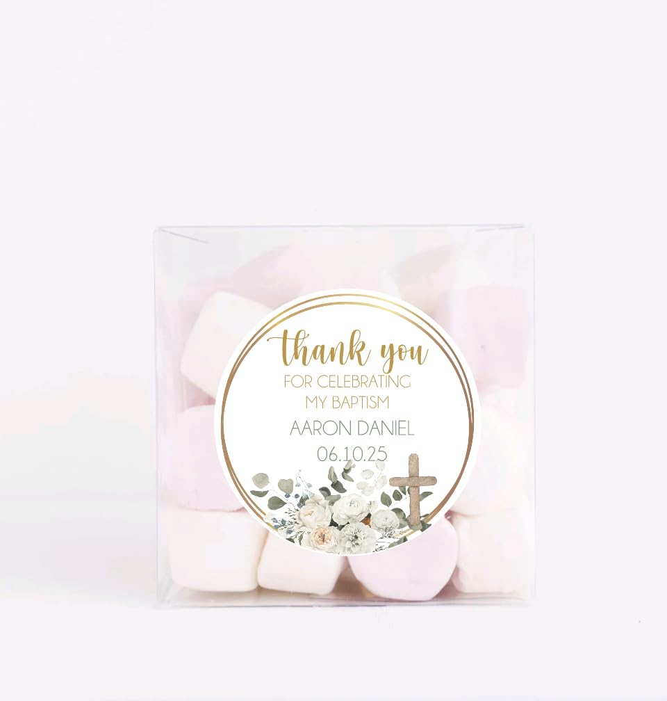 Greenery Cross Stickers God Bless Sticker Labels for Religious Baptism, Confirmation, Christening, First Communion