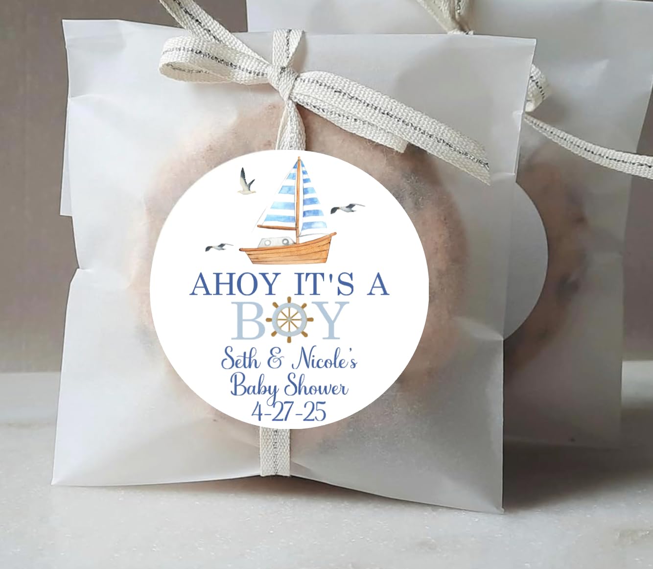 AHOY Nautical Baby Shower -Sticker for Shower - Boy Baby Shower - Nautical baby shower labels - Ahoy its a BOY - Sailboat Sailor - nautical labels for favors