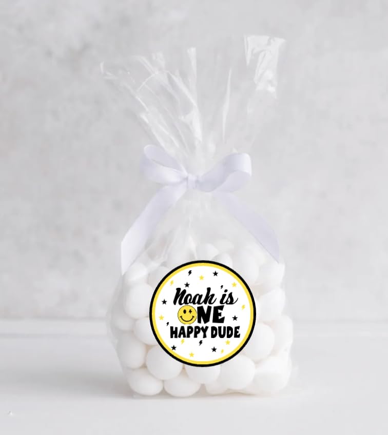 One Happy Dude Favor Stickers - Smiley Face One Birthday Party Decorations - One Cool Dude 1st Birthday Labels
