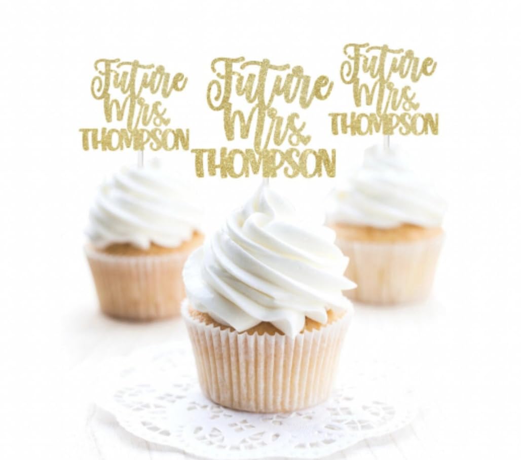 Custom Future Mrs Cupcake Topper, Engaged Gold Glitter Cupcake Topper, Engagement Party Decor, Engagement Cupcake Topper, Engaged