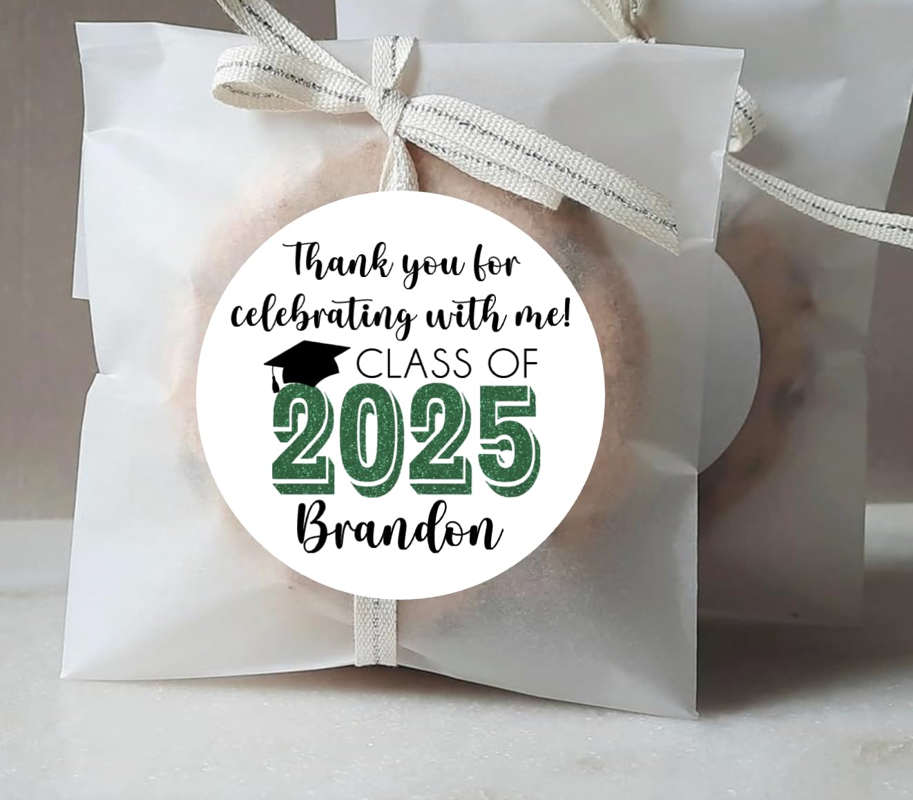 Graduation Party Favor Labels, Graduation Party Favor Stickers, Custom Graduation Party Favor Labels, Class of 2025 (Green)