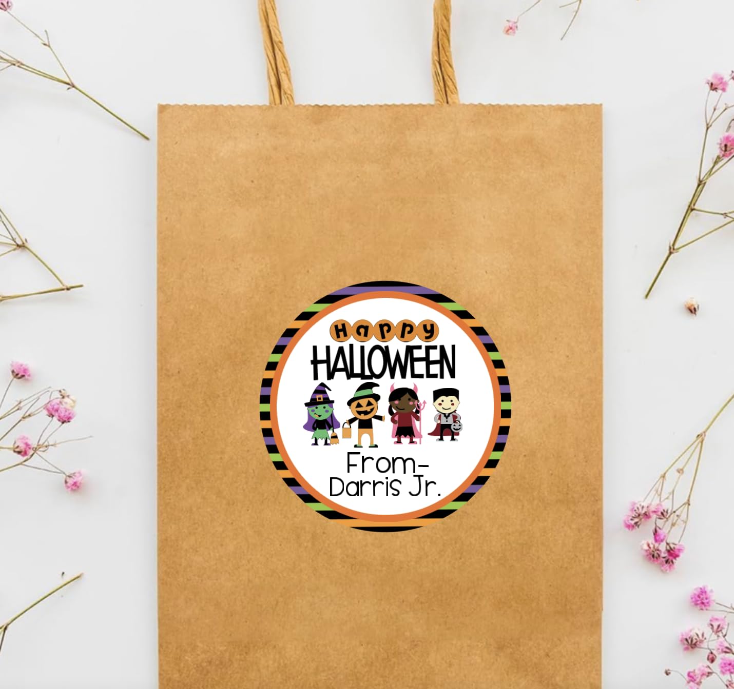 Personalized Customized Halloween Party Favor Thank You Stickers - Round Labels - Choose Your Size