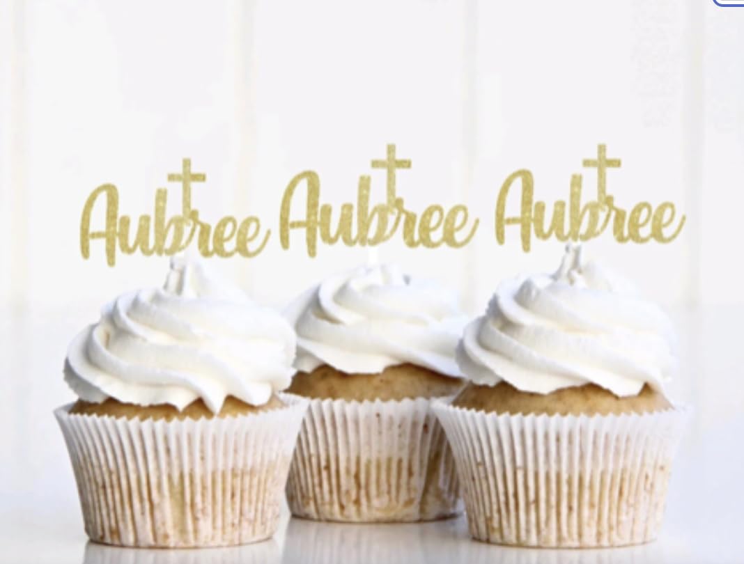 Custom Cross Baptism Mi Bautizo Cupcake Toppers