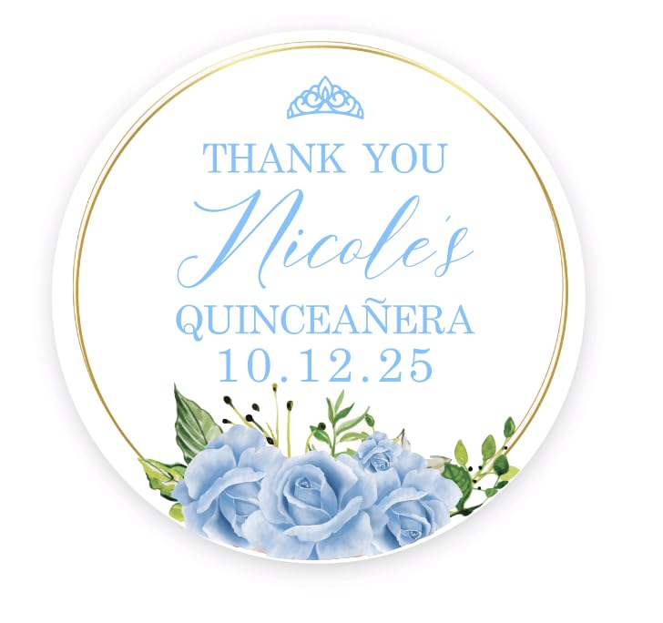 Personalized Round Circle Quinceañera Labels, Mis Quince Años Sticker Labels with Custom Name for Quince Favors Invitations XV, 15th Birthday, Quinceanera Decorations