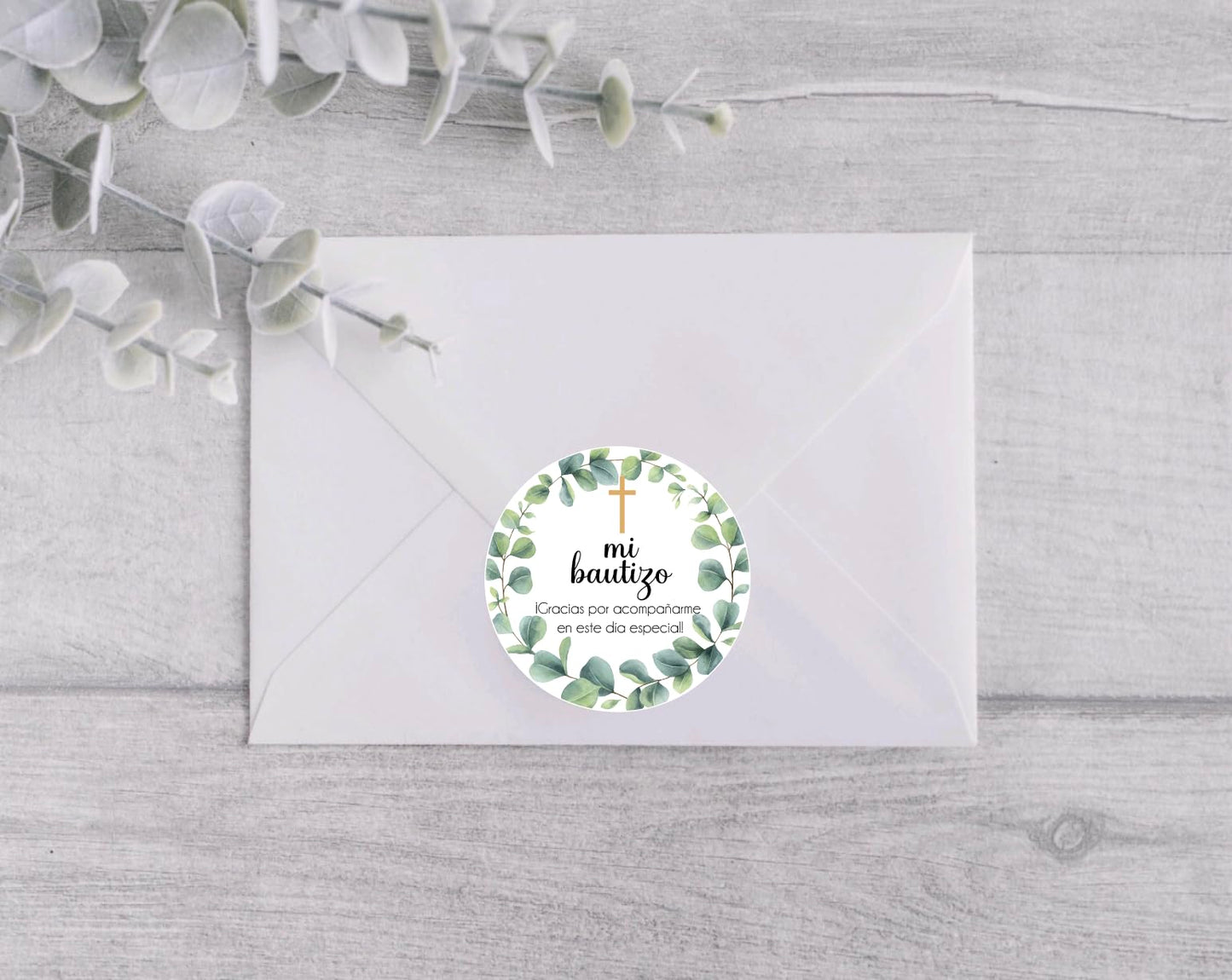 Greenery Mi Bautizo Favor Sticker Circle Labels,
