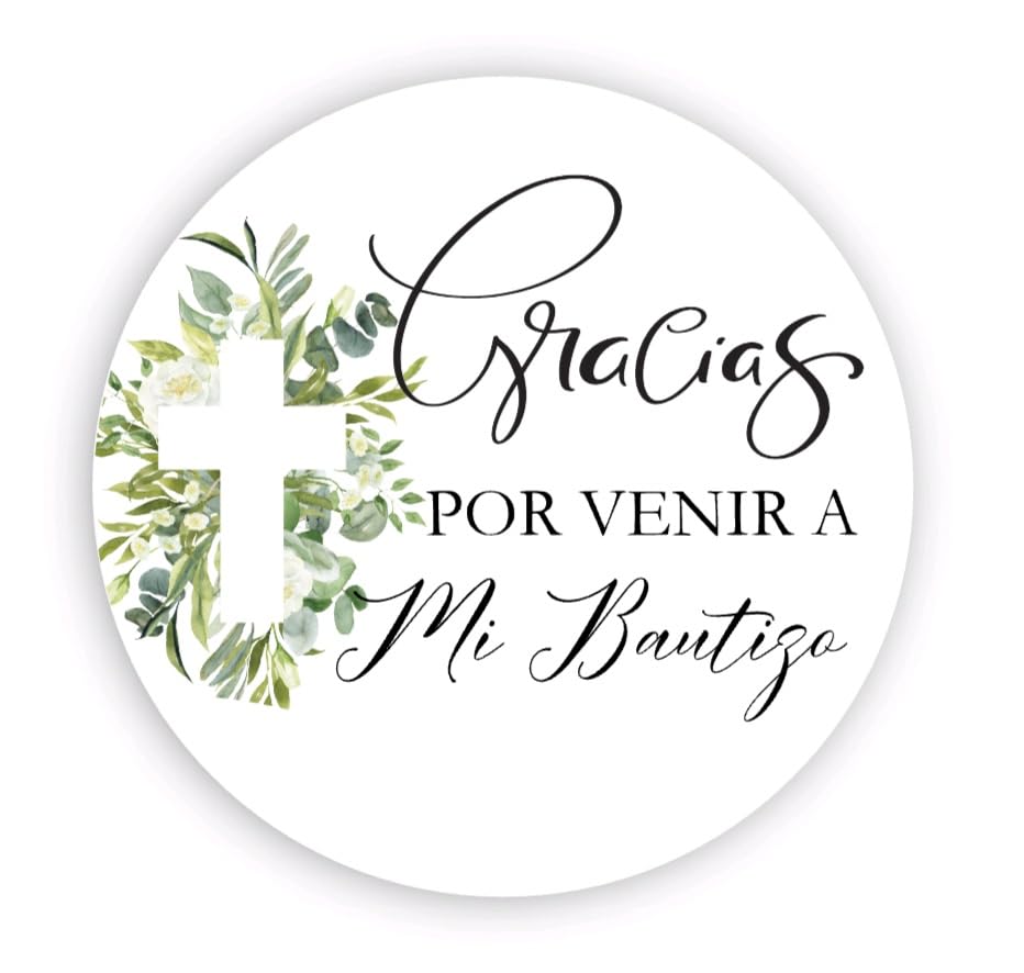 Spanish Baptism Stickers - Mi Bautizo Stickers - Gracias por venir a Stickers - Greenery Eucaliptus Baptism Favor Labels