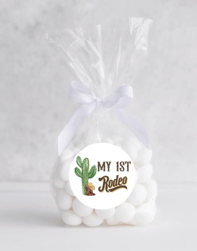 My First Rodeo - Little Cowboy 1st Birthday Party Favor Circle Sticker Labels