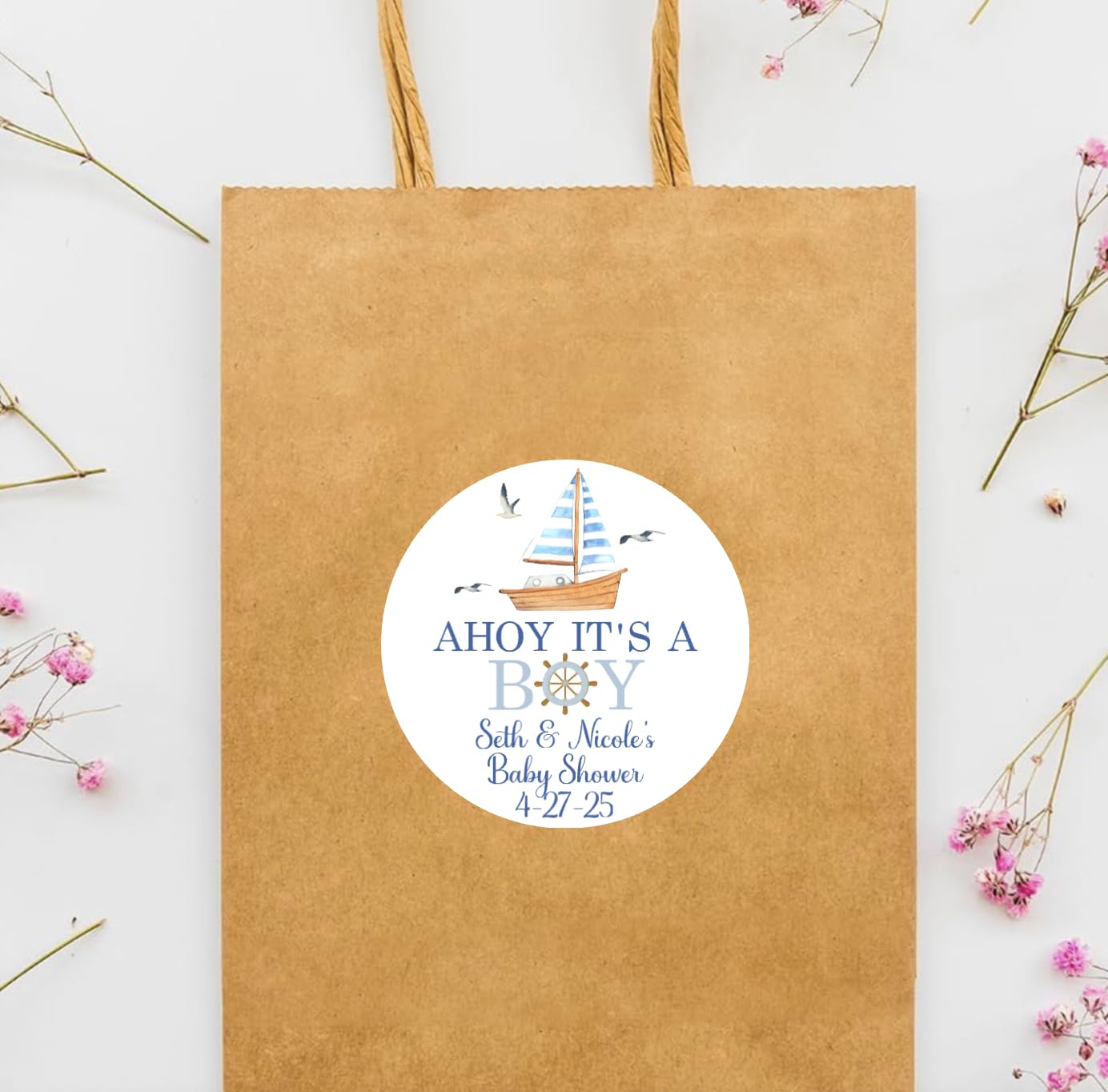 AHOY Nautical Baby Shower -Sticker for Shower - Boy Baby Shower - Nautical baby shower labels - Ahoy its a BOY - Sailboat Sailor - nautical labels for favors