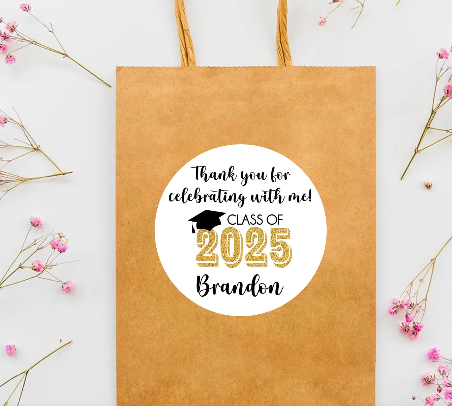 Graduation Party Favor Labels, Graduation Party Favor Stickers, Custom Graduation Party Favor Labels, Class of 2025 (Gold)