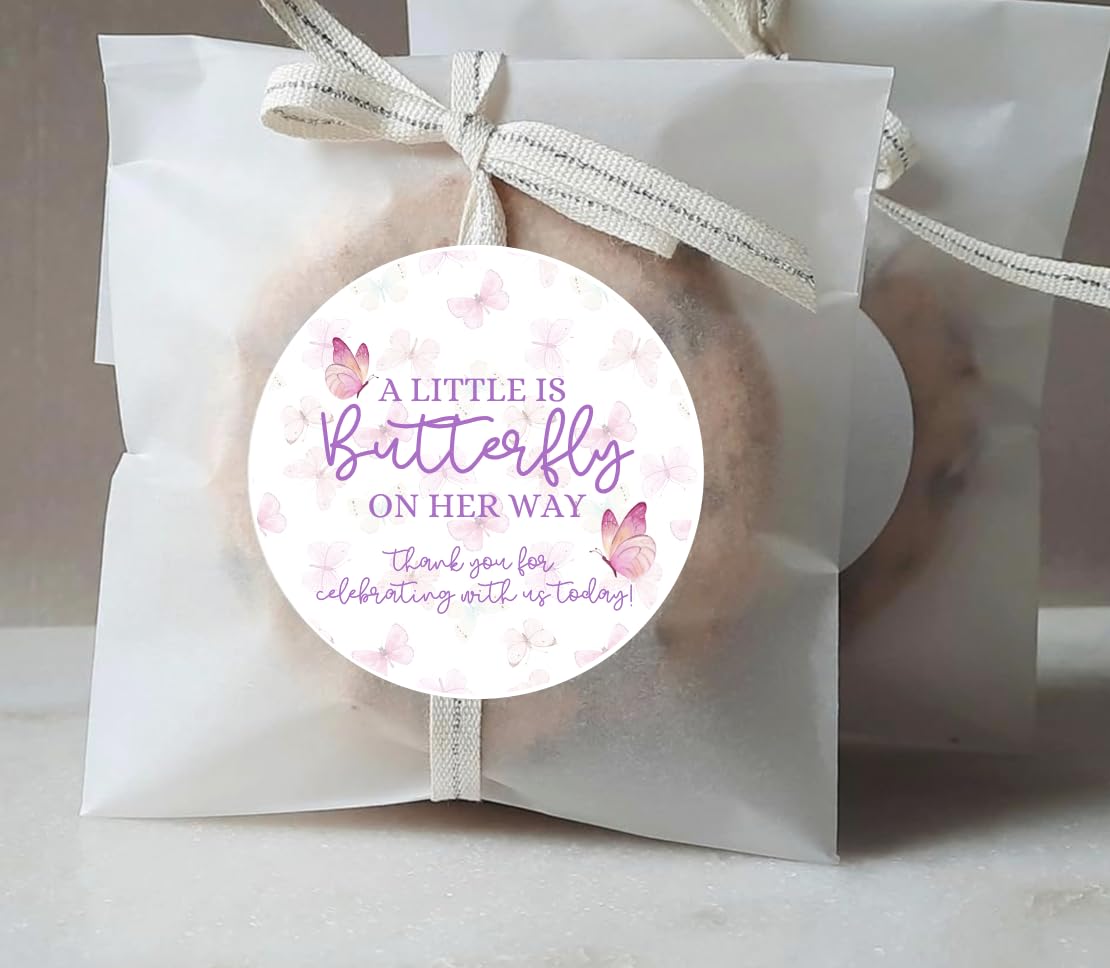 Butterfly Girl Baby Shower Favor Labels - A Little Butterfly is on Her Way