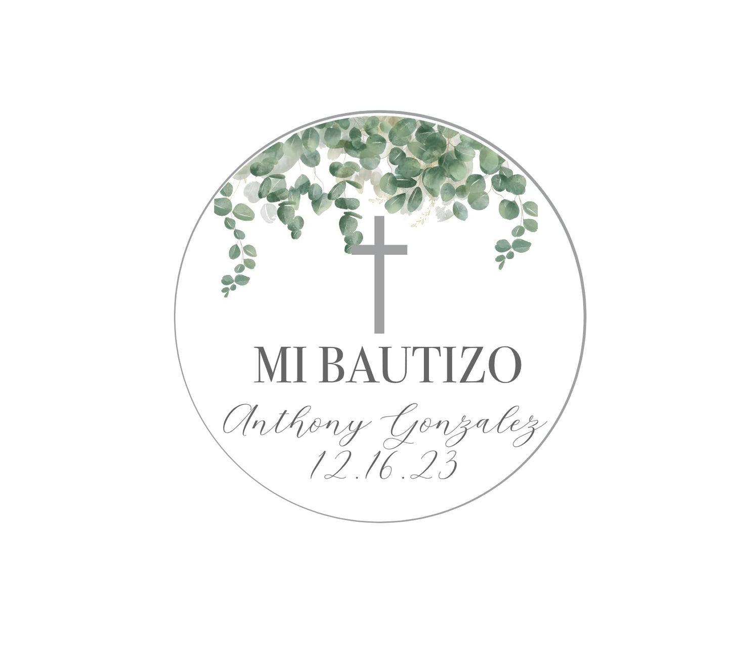 Greenery Personalized Custom Mi Bautizo Favor Sticker Labels