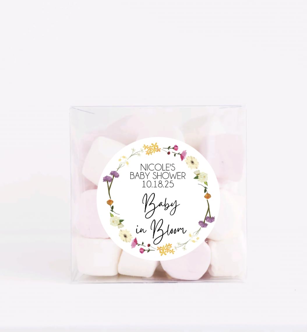 Baby in Bloom Baby Shower Favor Stickers for Girls, Wildflower Baby Sprinkle Thank You Party Favor Labels, Round Favor Stickers