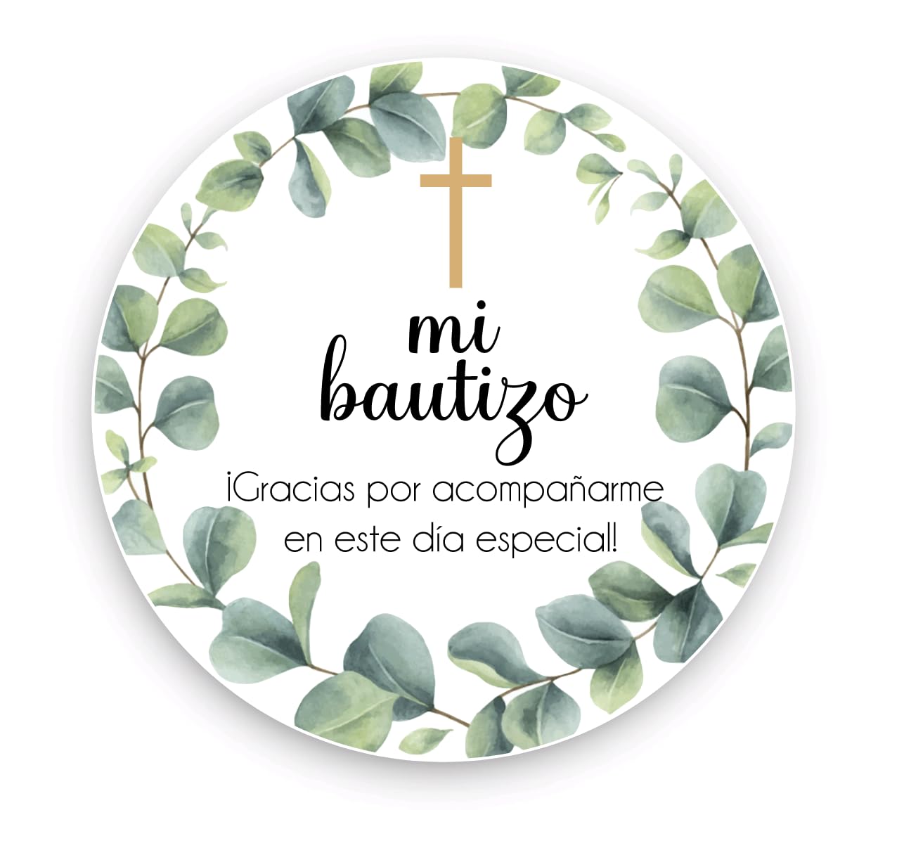 Greenery Mi Bautizo Favor Sticker Circle Labels,