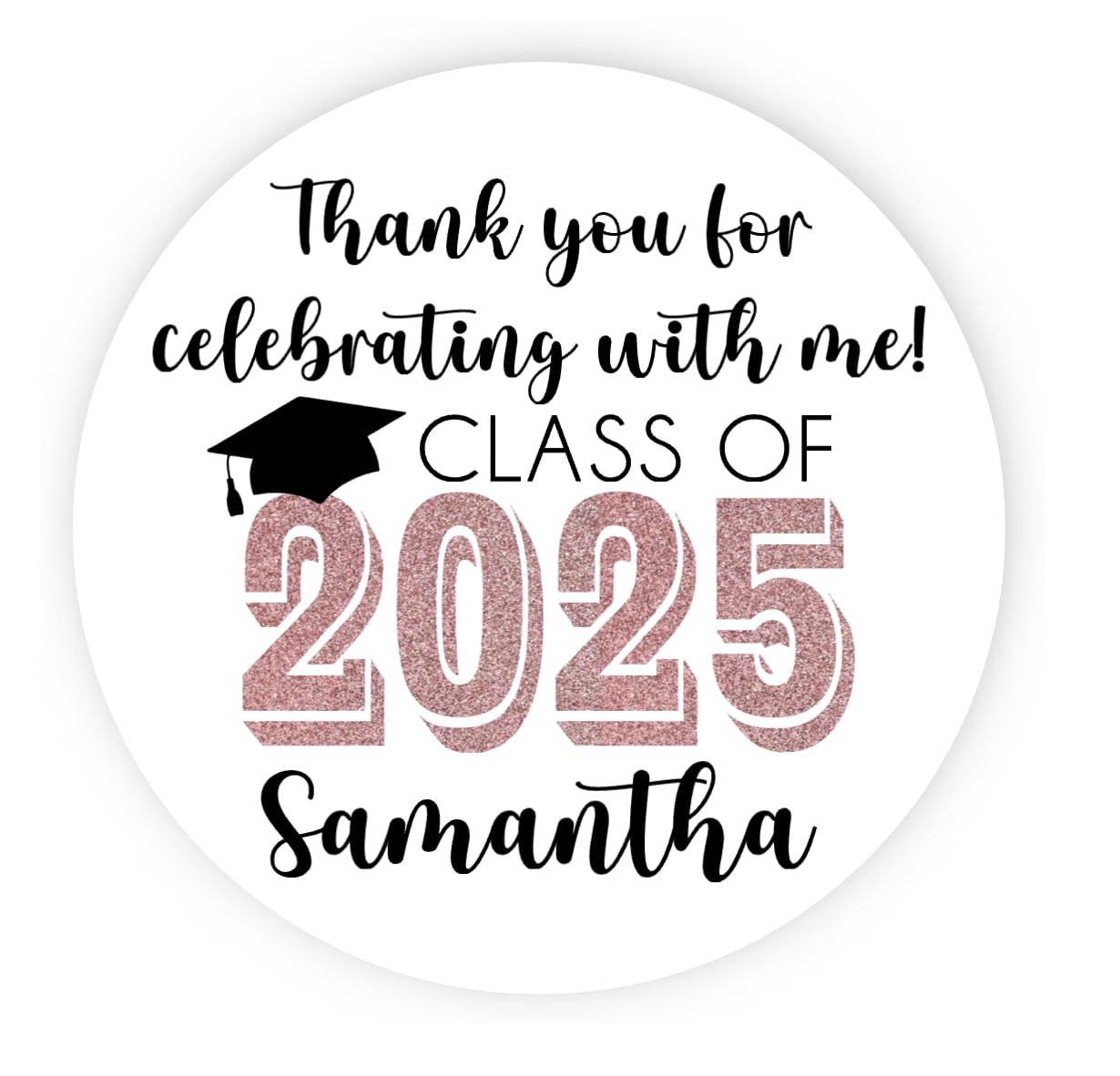 Graduation Party Favor Labels, Graduation Party Favor Stickers, Custom Graduation Party Favor Labels, Class of 2025 (Rose Gold)