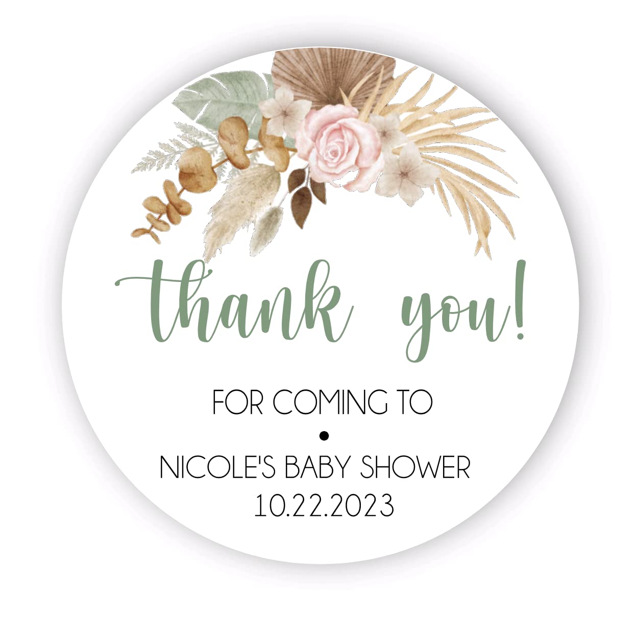 Boho Floral Pampas Grass Baby Shower Favor Stickers, Thank You Stickers, Spring Fall Baby Shower Favor Stickers, Thank You Stickers