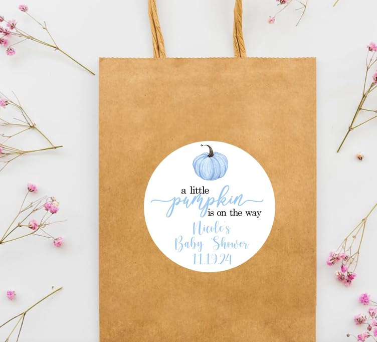 Personalized A Little Pumpkin Thank You Favor Stickers, Baby Shower, Gender Reveal
