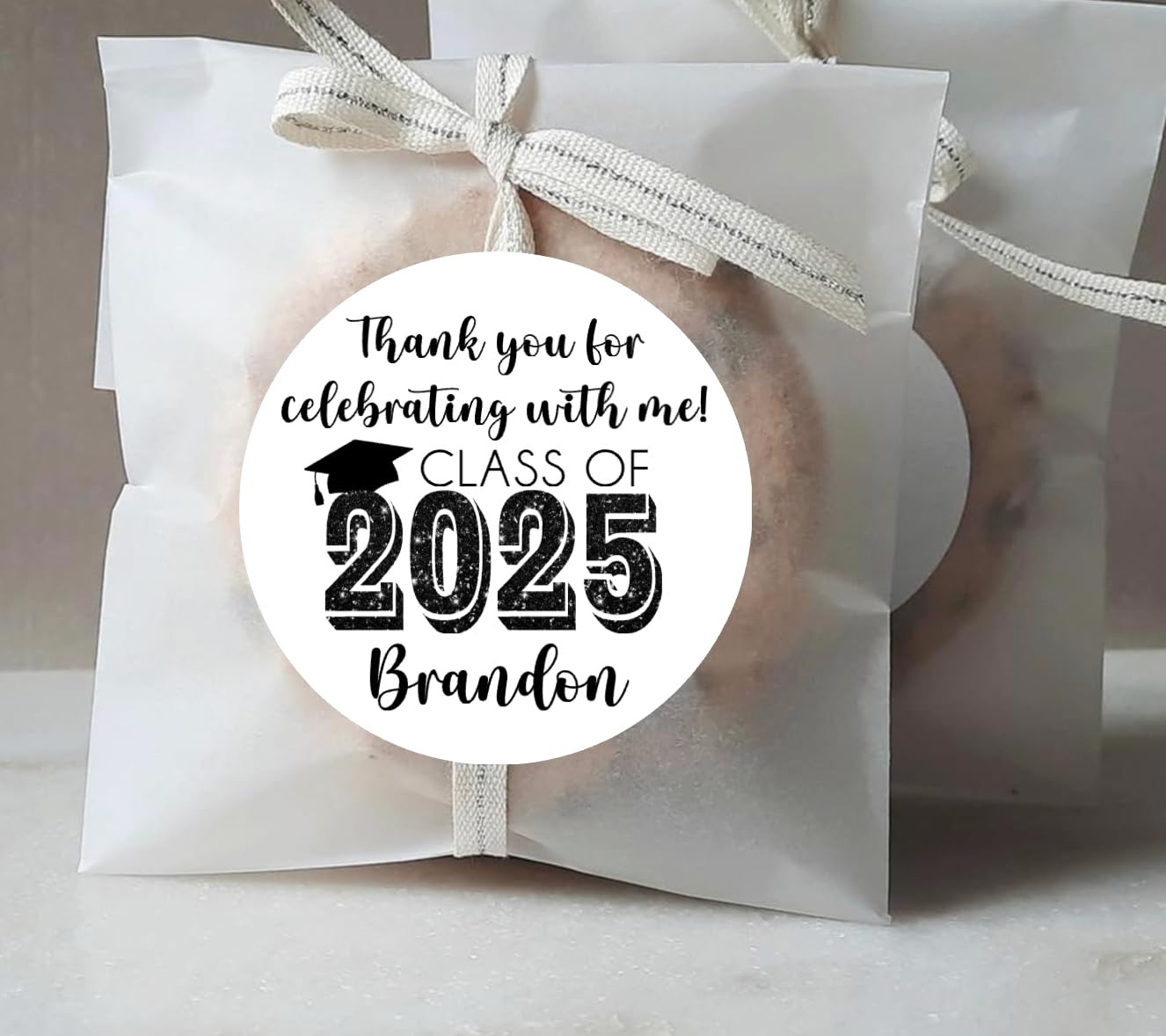 Graduation Party Favor Labels, Graduation Party Favor Stickers, Custom Graduation Party Favor Labels, Class of 2025 (Black)
