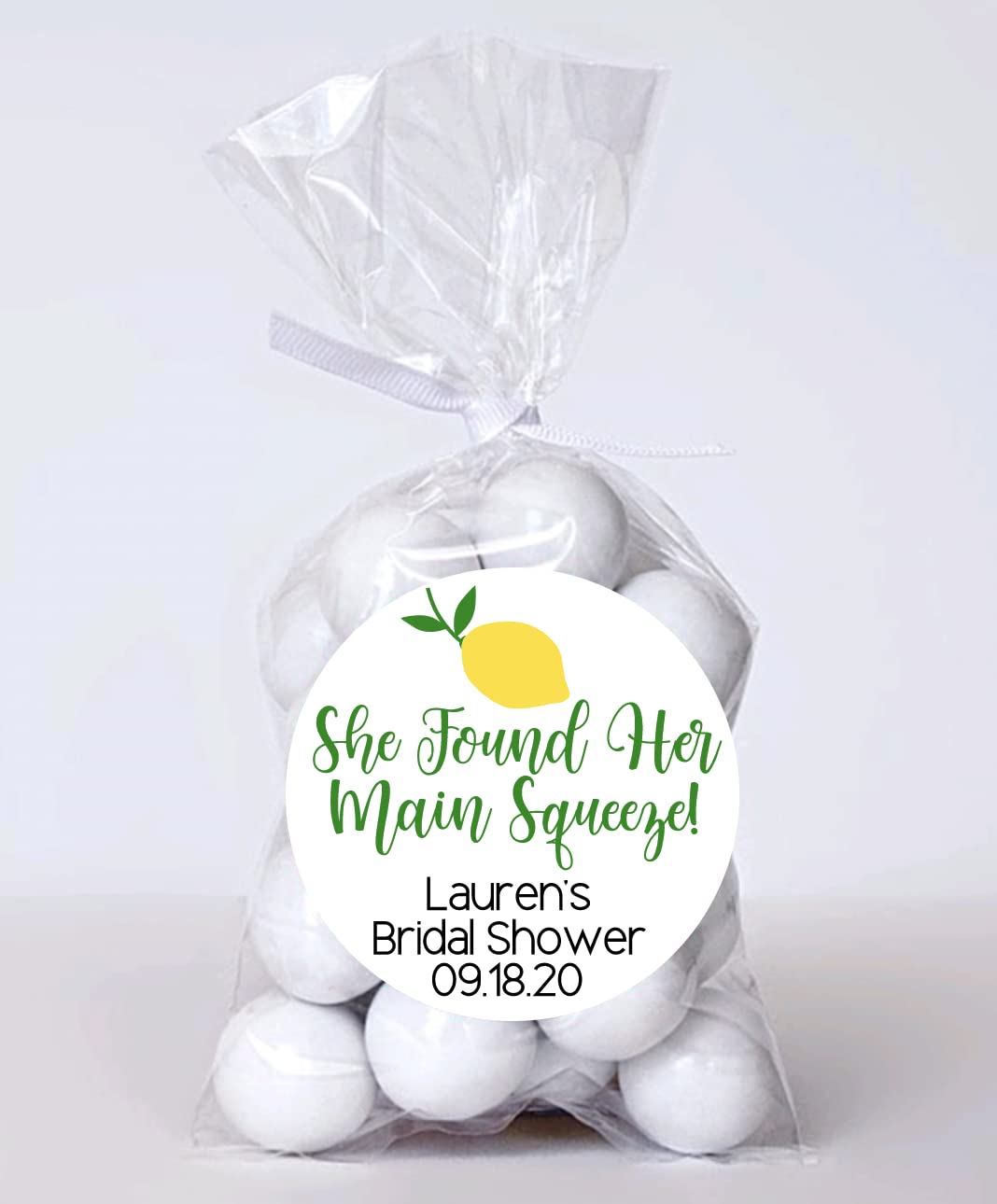 She found her main squeeze bridal shower stickers, Personalized Custom Bridal Shower Lemon Stickers, Treat bag stickers