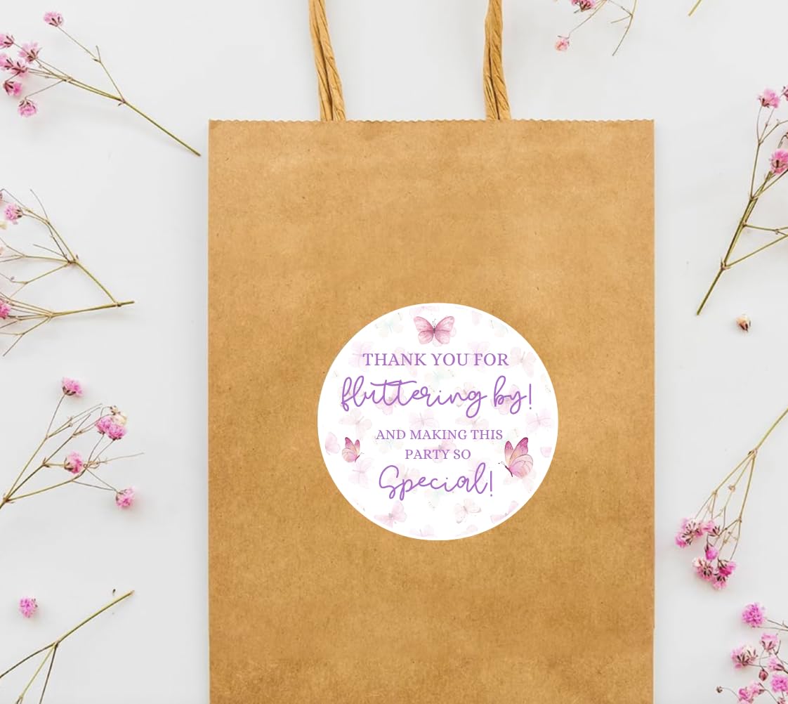 Butterfly Thank You Round Stickers - Thanks for Fluttering by