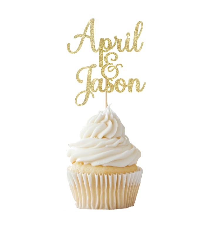 Personalized Wedding Cupcake Toppers, Custom Groom and Bride Name Cupcake Decorations for Wedding and Engagement