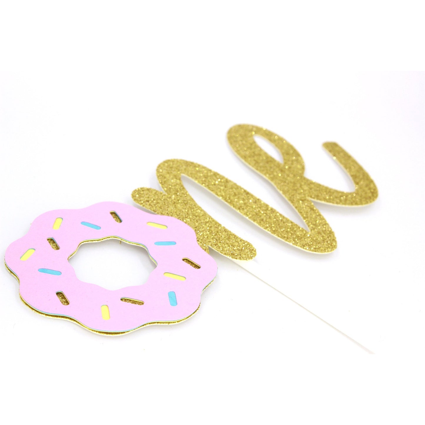 Donut One Gold Glitter Paper Birthday Cake Topper