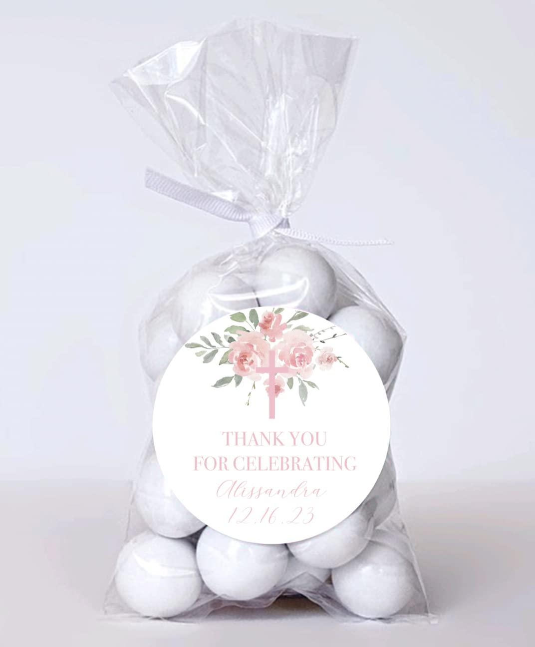 Light Pink Personalized Custom Baptism Christening Favor Sticker Labels God Bless