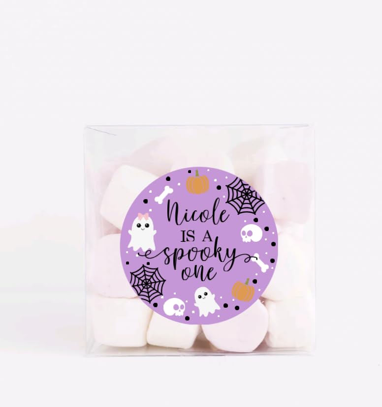 Spooky One 1st Birthday Thank You Favor Stickers - Custom Name - Halloween Birthday Labels - Purple