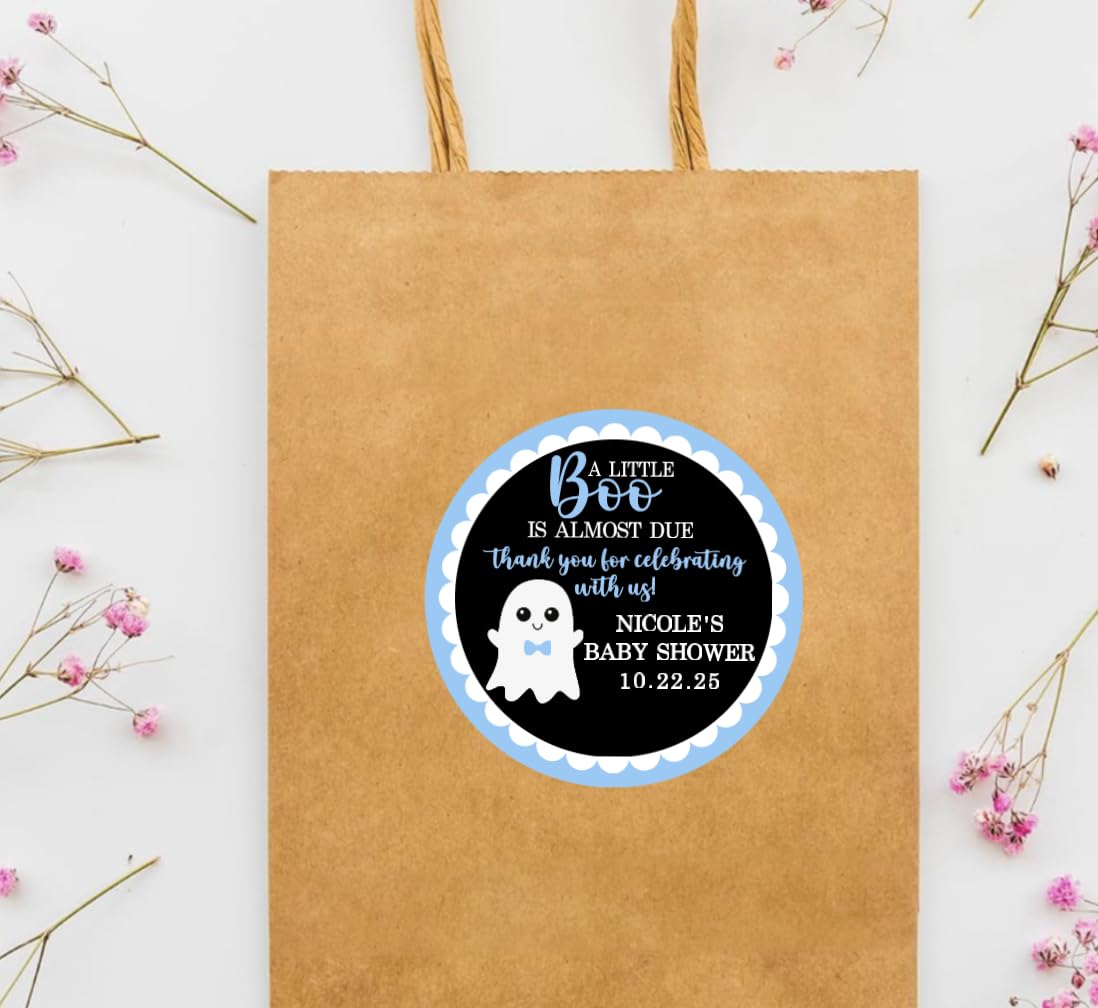 Little Boo Ghost Thank You Baby Shower Stickers - Light Blue