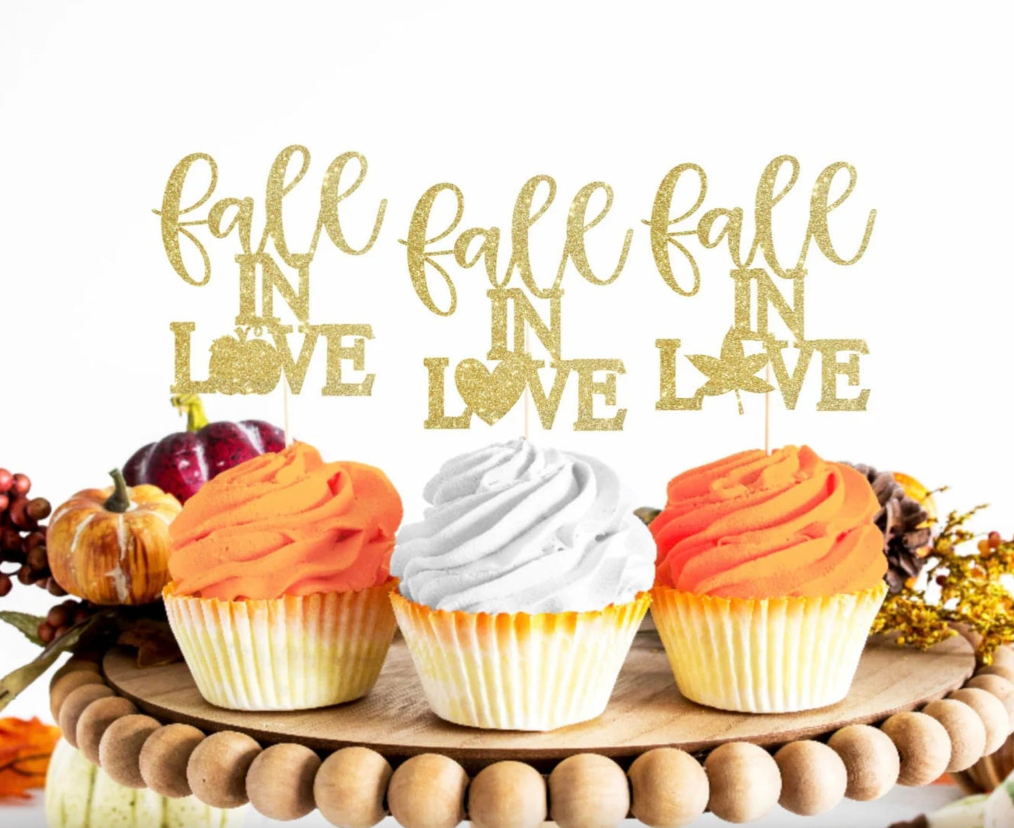 Fall in Love Cupcake Toppers, Fall Themed Party Supplies, Engagement Cupcake Topper Decorations, Wedding Anniversary, Bridal Shower Party Decorations