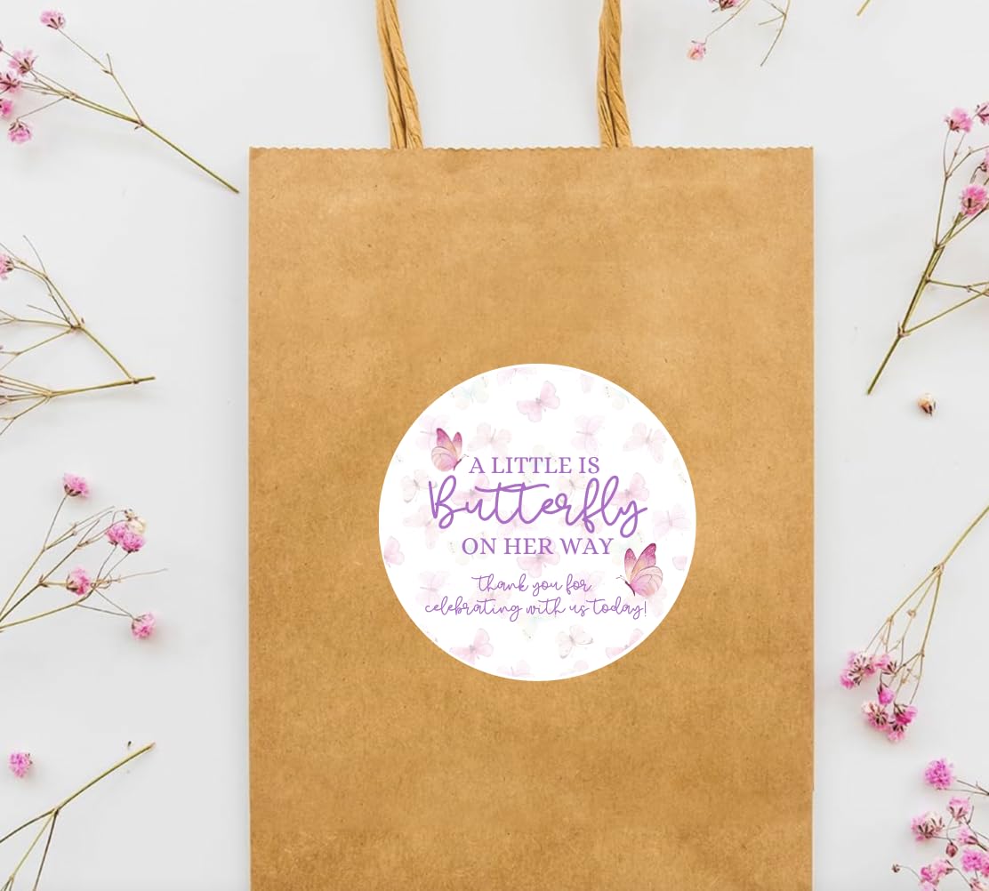 Butterfly Girl Baby Shower Favor Labels - A Little Butterfly is on Her Way